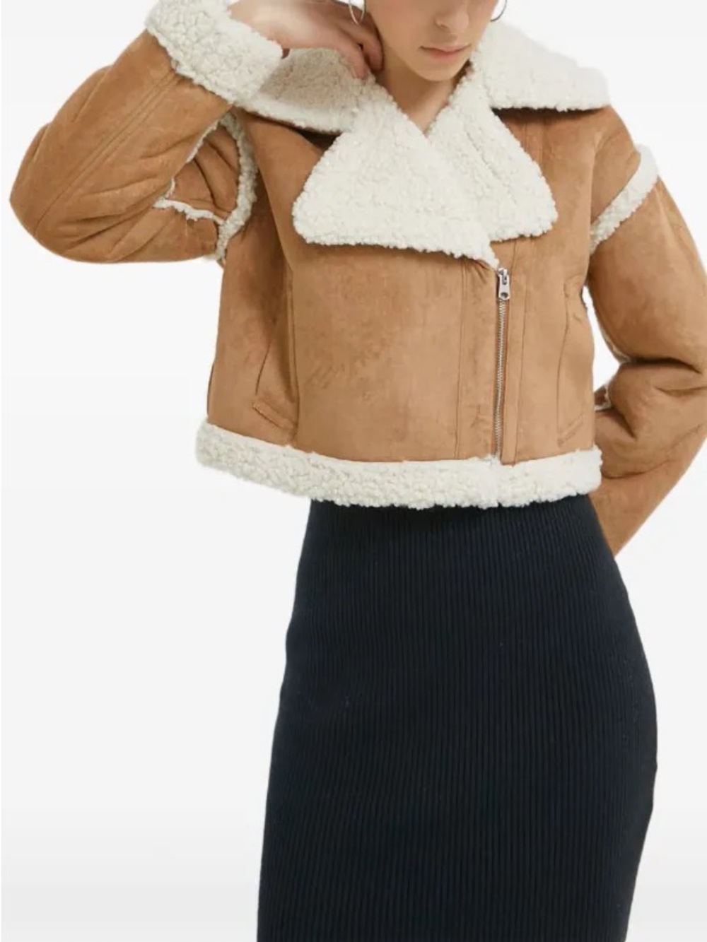 $282 Abercrombie & Fitch Vegan Suede Plush Faux Shearling Cropped Biker Jacket M